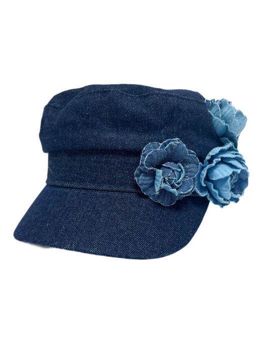 Floral denim beret hat