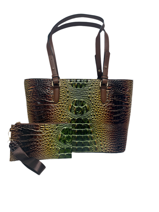 Brown & Green 2-Piece Textured Purse