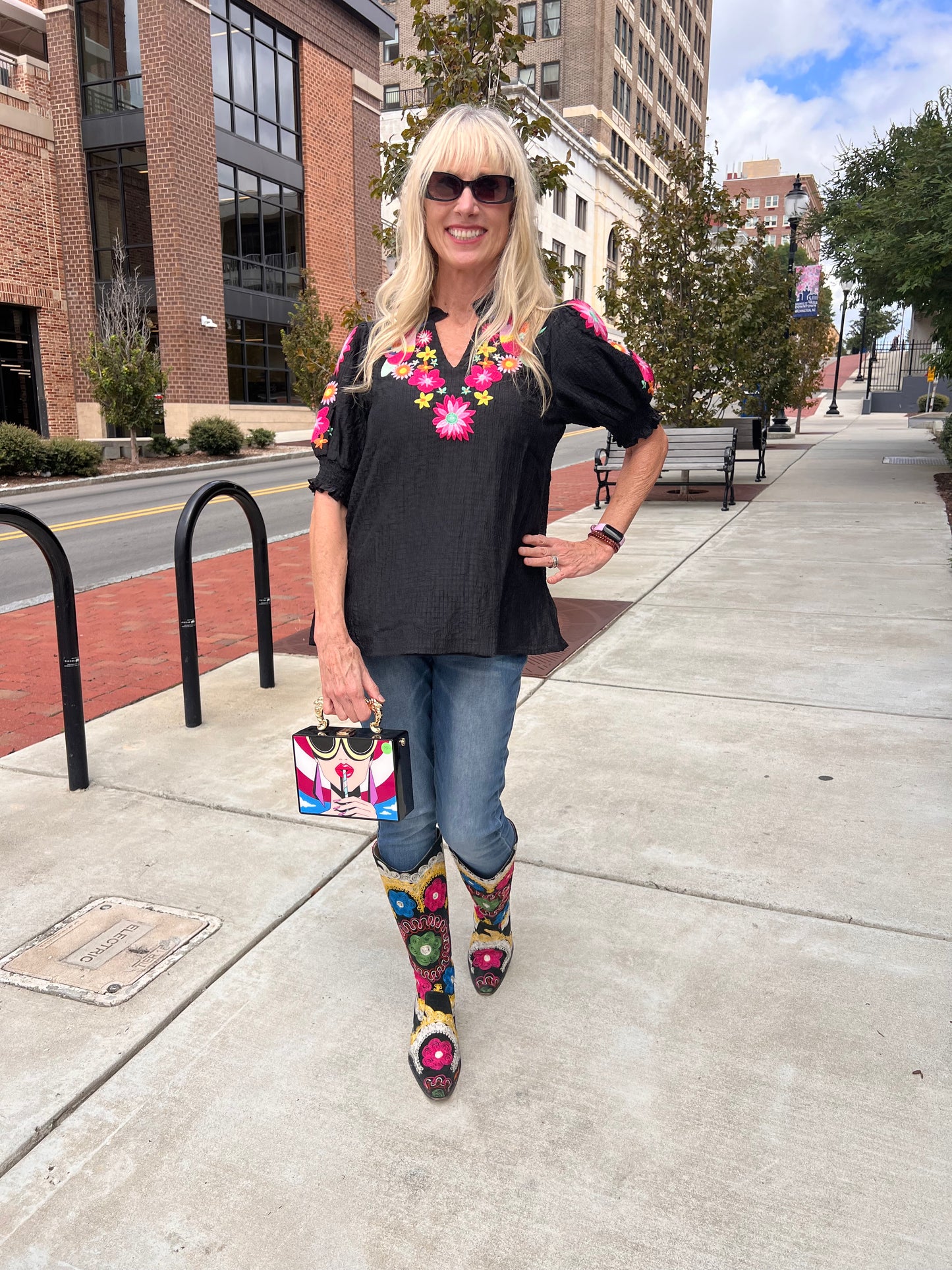 Multicolored floral flutter top