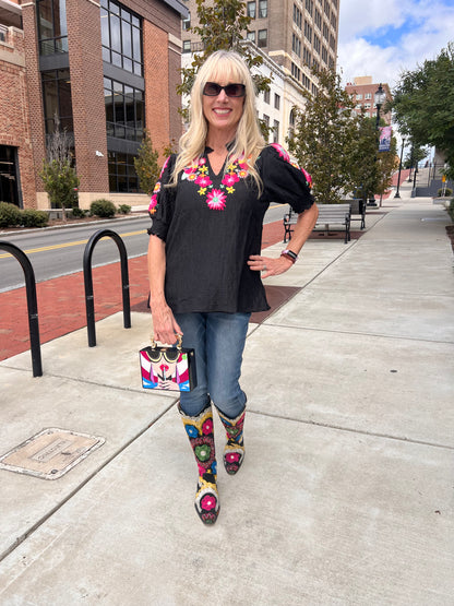 Multicolored floral flutter top
