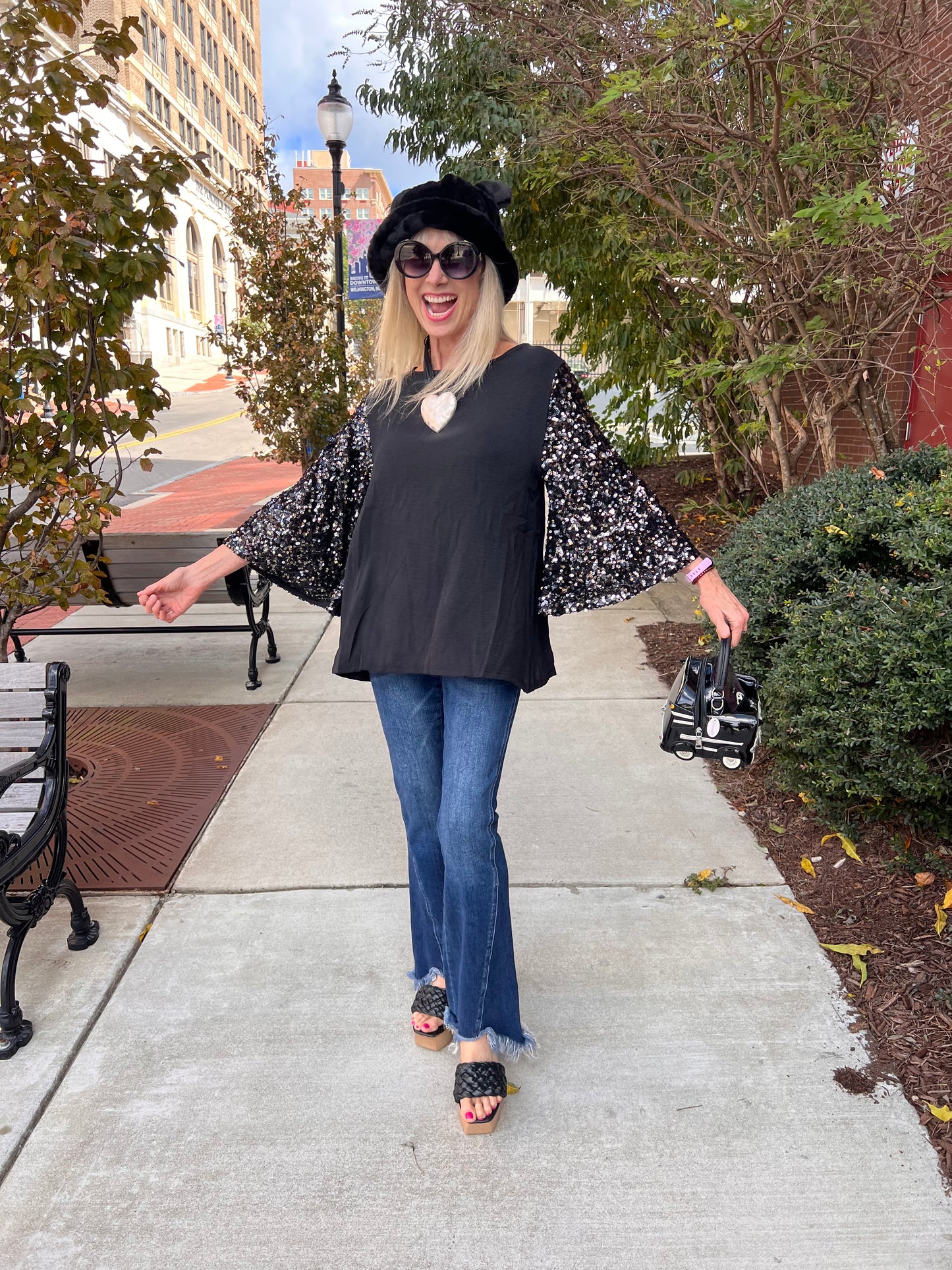 Black Sequin Bell Sleeves