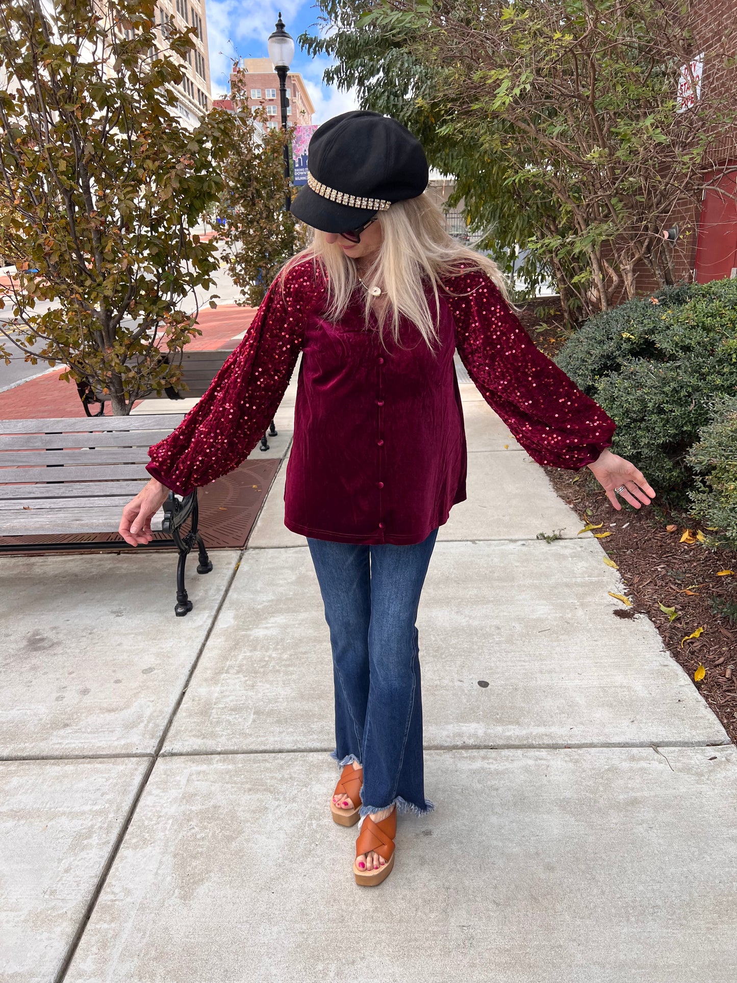 Burgundy Fleece w/Sequin Long Sleeves