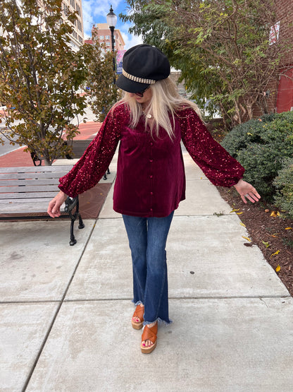 Burgundy Fleece w/Sequin Long Sleeves