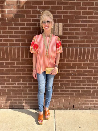 Striped floral sleeve top