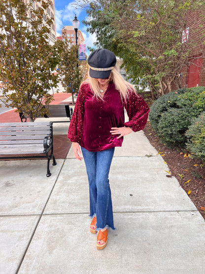 Burgundy Fleece w/Sequin Long Sleeves