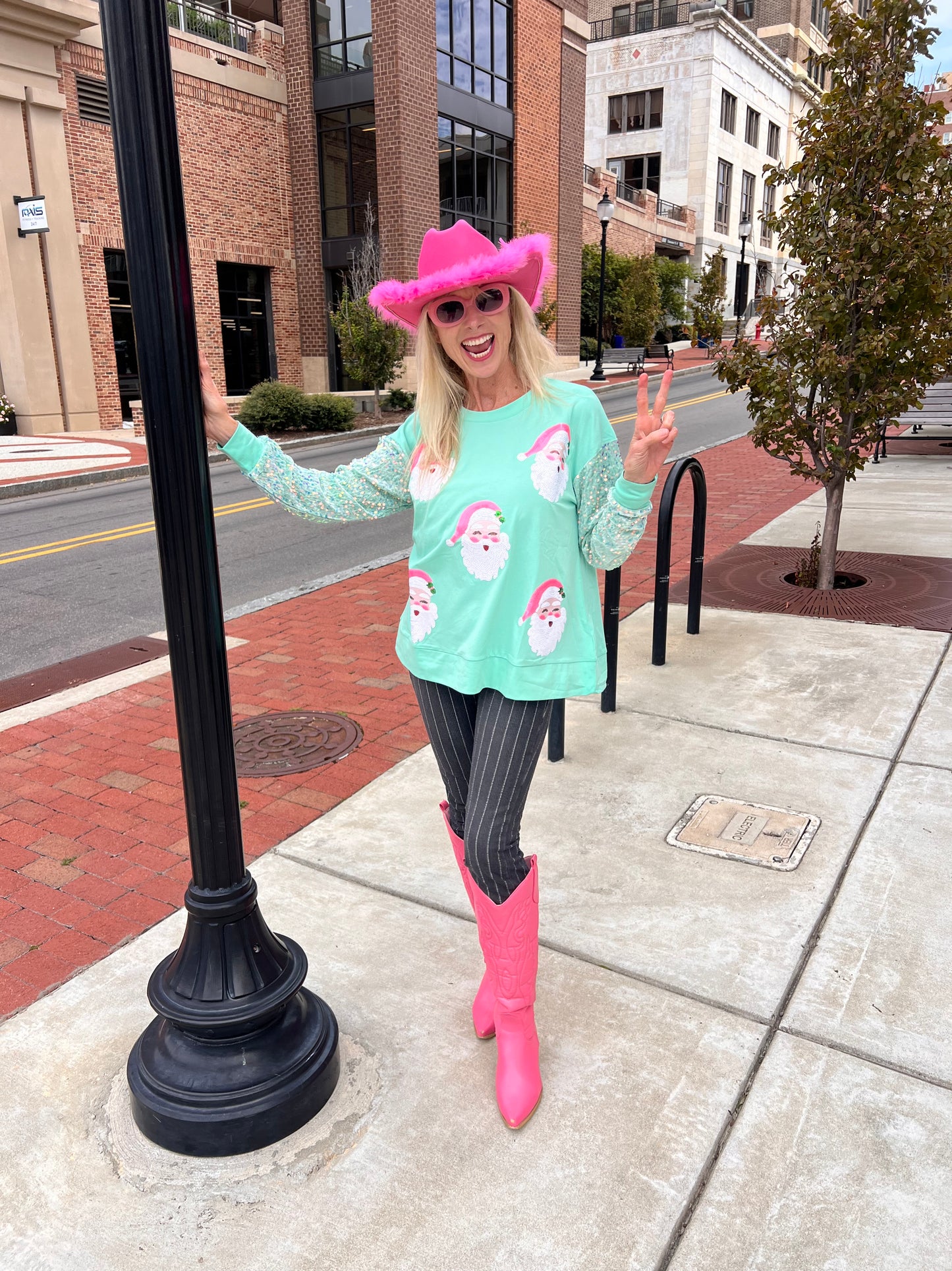 Mint HoHoHo Long Sleeve Sequin Top