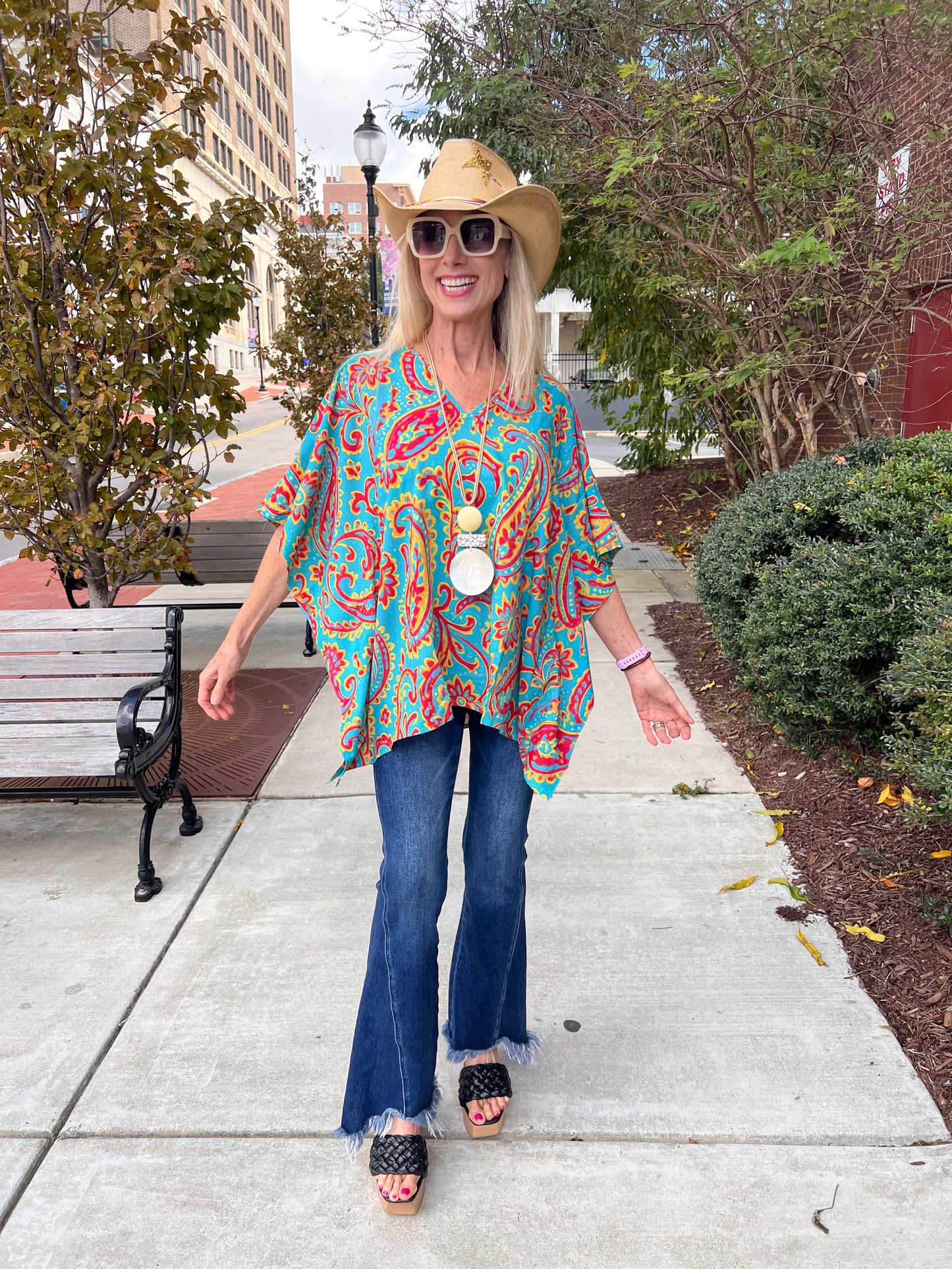 Western Paisley Poncho Top