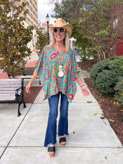 Western Paisley Poncho Top