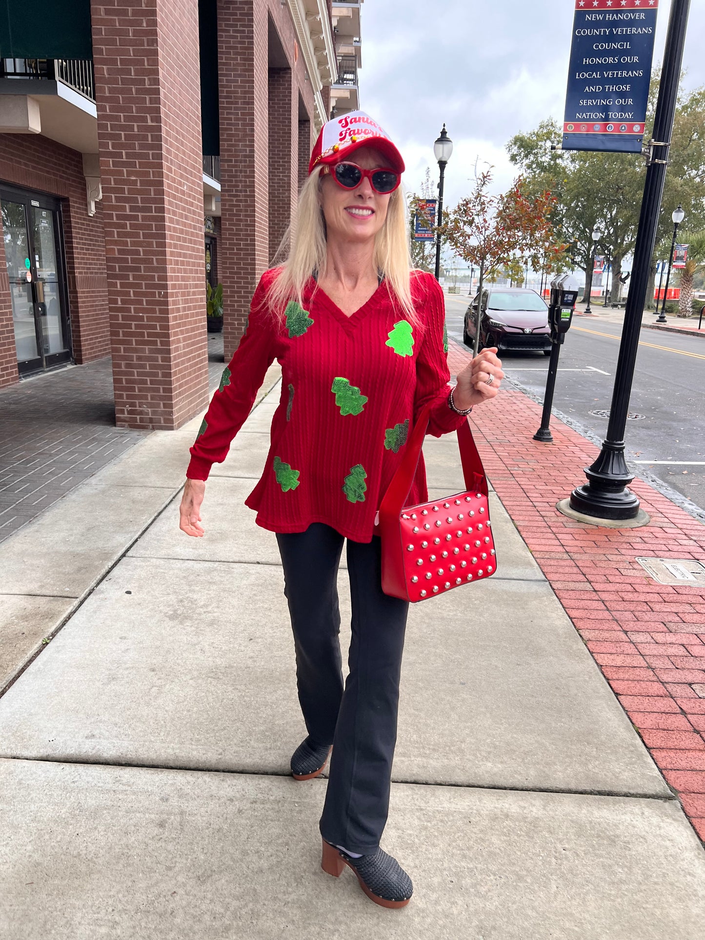 Red V-Neck Knitted Sweater