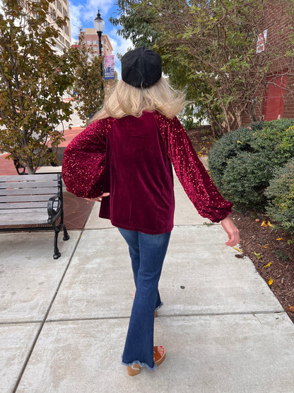 Burgundy Fleece w/Sequin Long Sleeves
