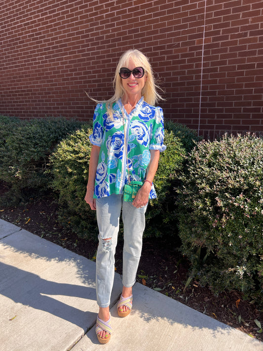 Blue floral top