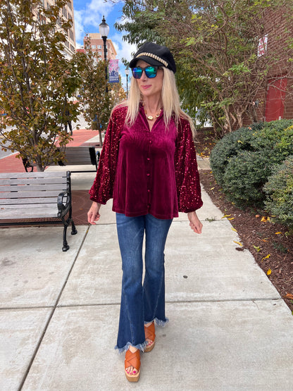 Burgundy Fleece w/Sequin Long Sleeves