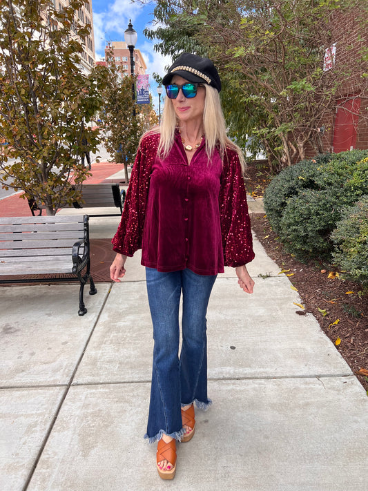 Burgundy Fleece w/Sequin Long Sleeves