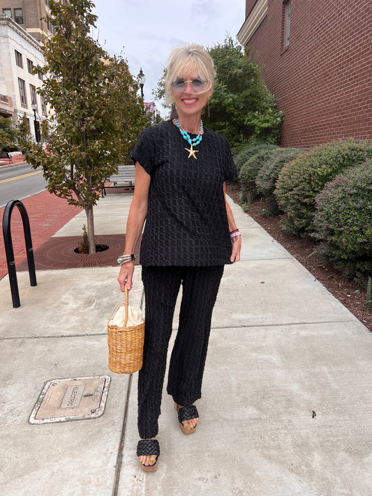 Textured Black Pant Set