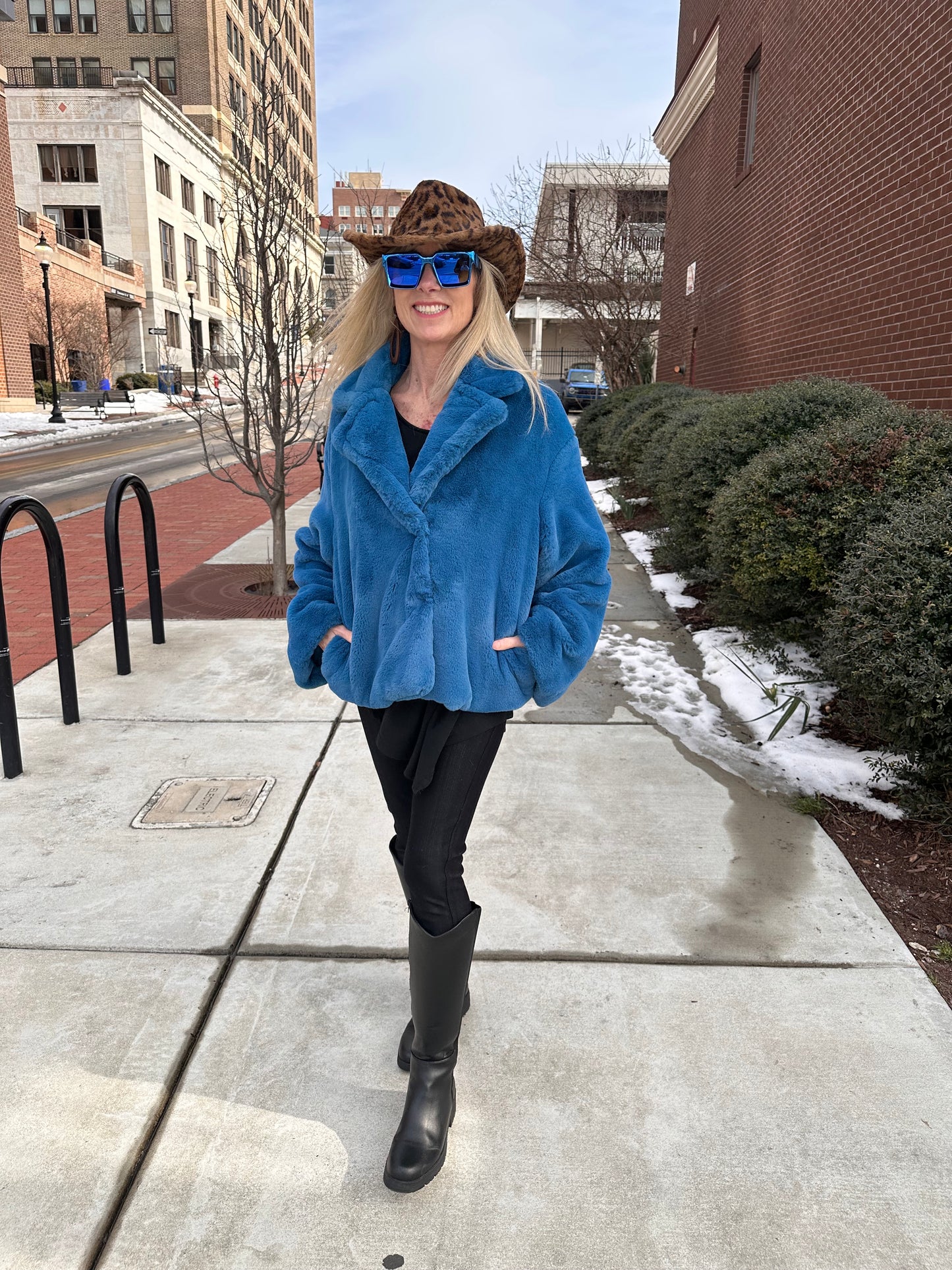 Fuzzy Faux Fur Printed Cowboy Hat