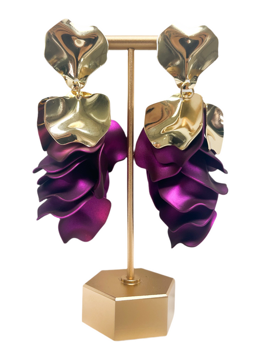 Gold and purple petal earrings