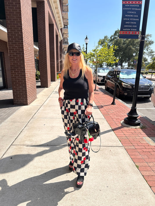 Checkered &Cherry Wide Leg Pant