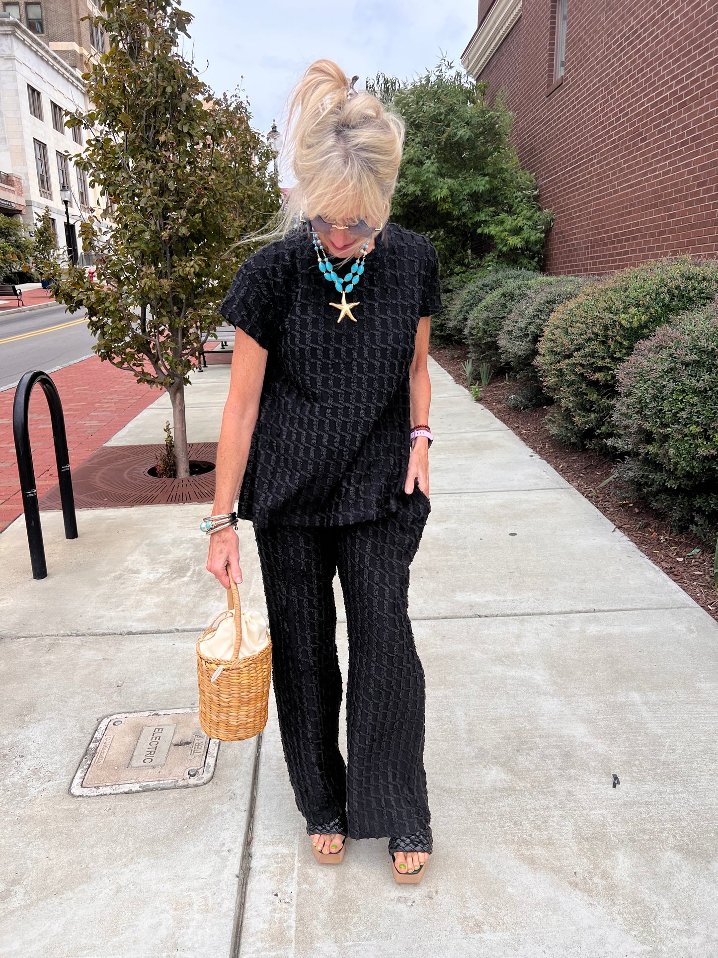 Textured Black Pant Set