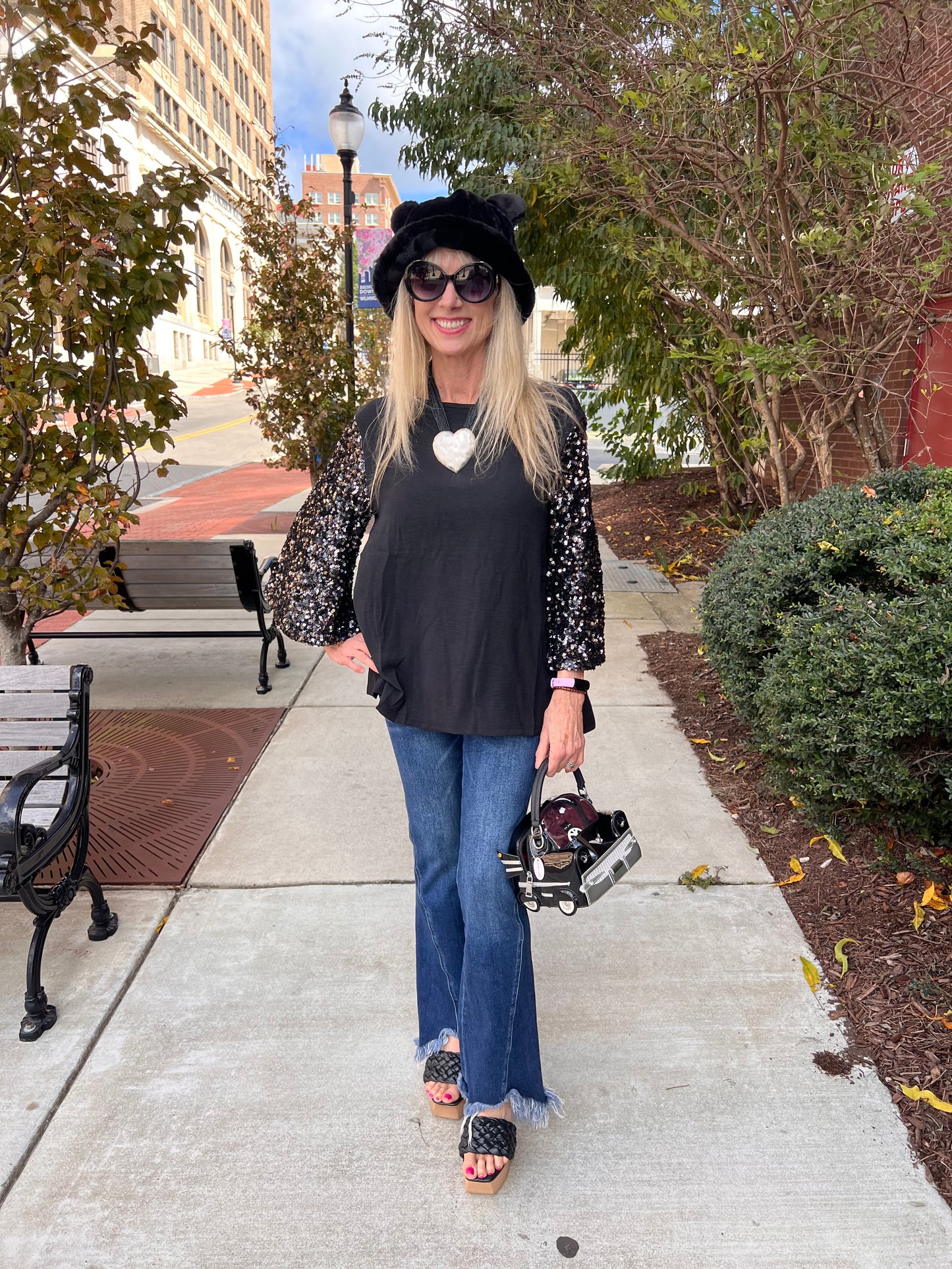 Black Sequin Bell Sleeves