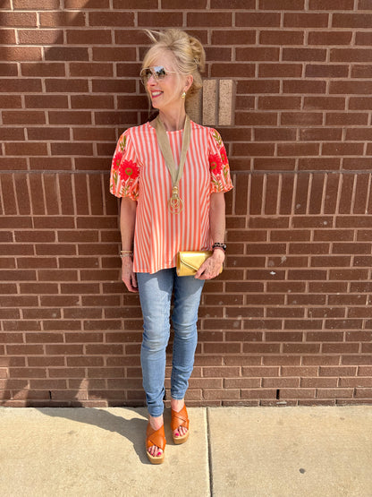 Striped floral sleeve top