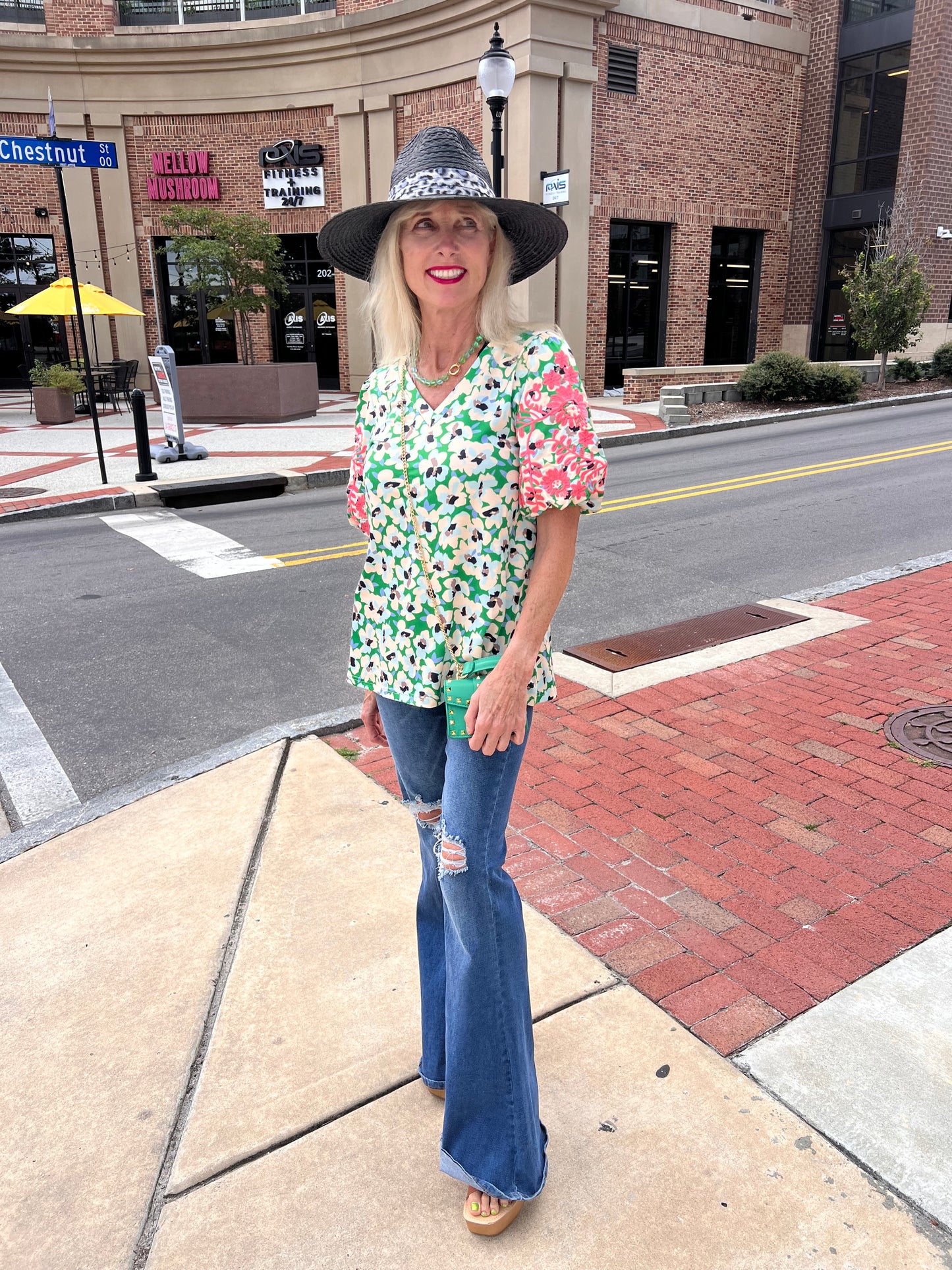 Embroidered Balloon Sleeve Top