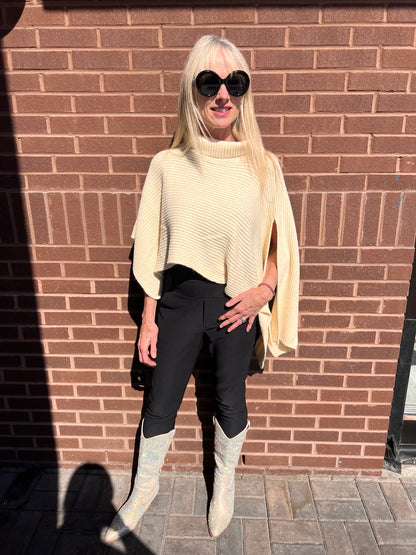 Mock Neck Asymmetrical Cape Poncho