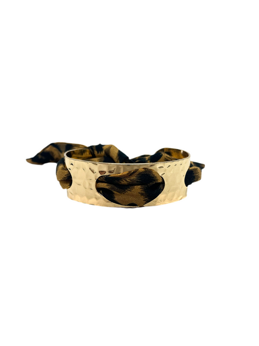 Gold hammered Printed Cuff Bracelet
