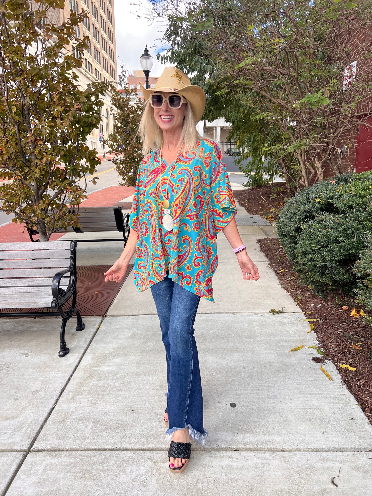 Western Paisley Poncho Top