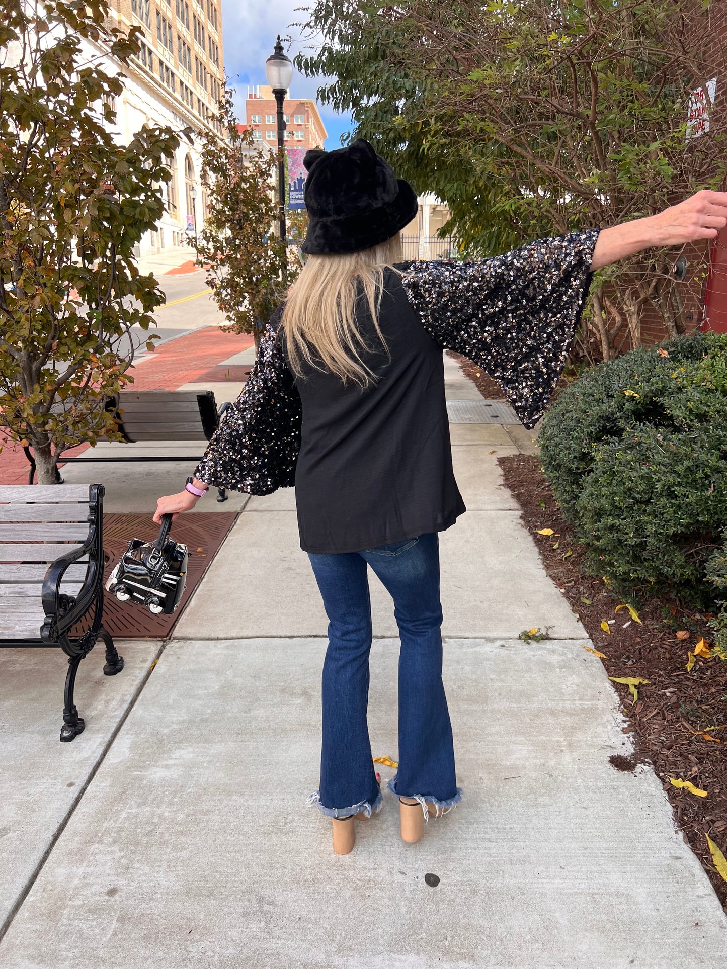 Black Sequin Bell Sleeves