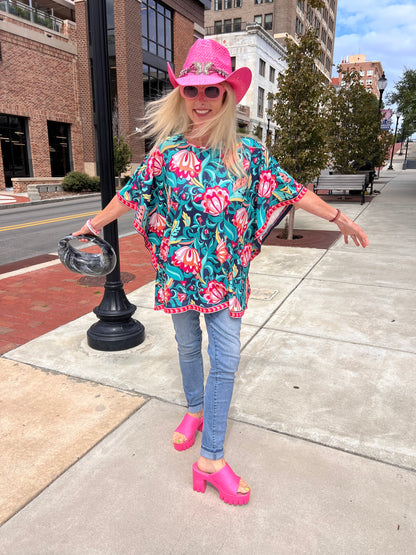 Multicolored Floral Printed Poncho