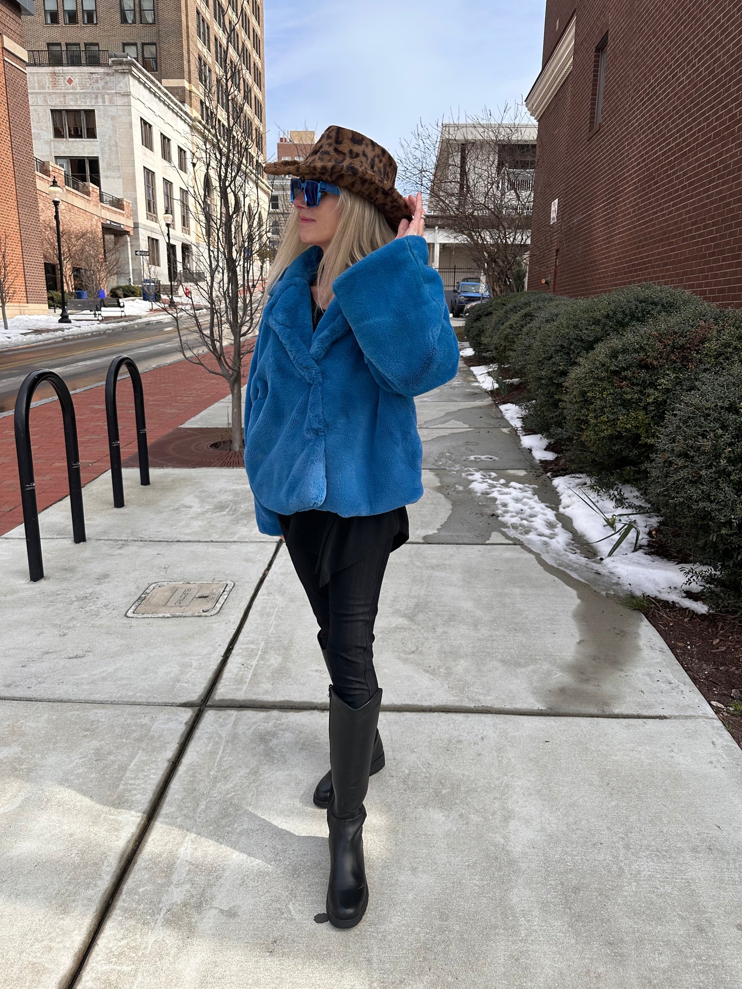 Fuzzy Faux Fur Printed Cowboy Hat