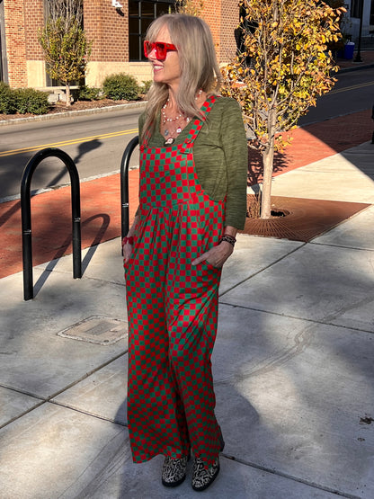Red & Green Checkered Jumpsuit