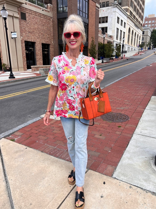 Floral ruffle sleeve top