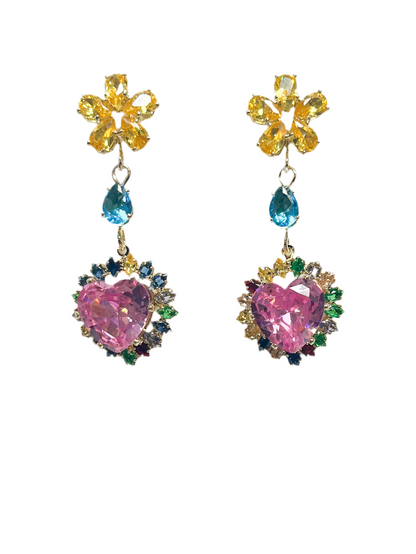 Multicolored Floral Heart Pendant Necklace Set