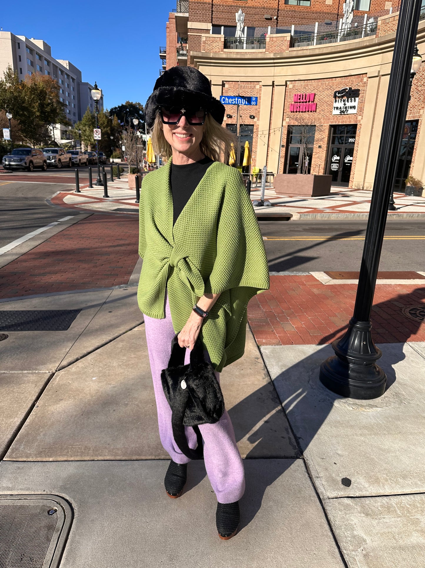 Front Tie Textured Knit Wrap Shawl Poncho