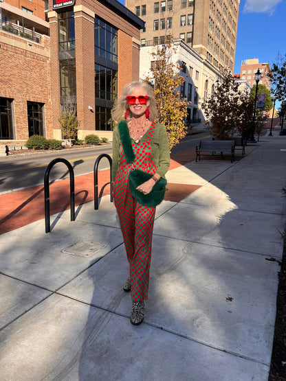Red & Green Checkered Jumpsuit