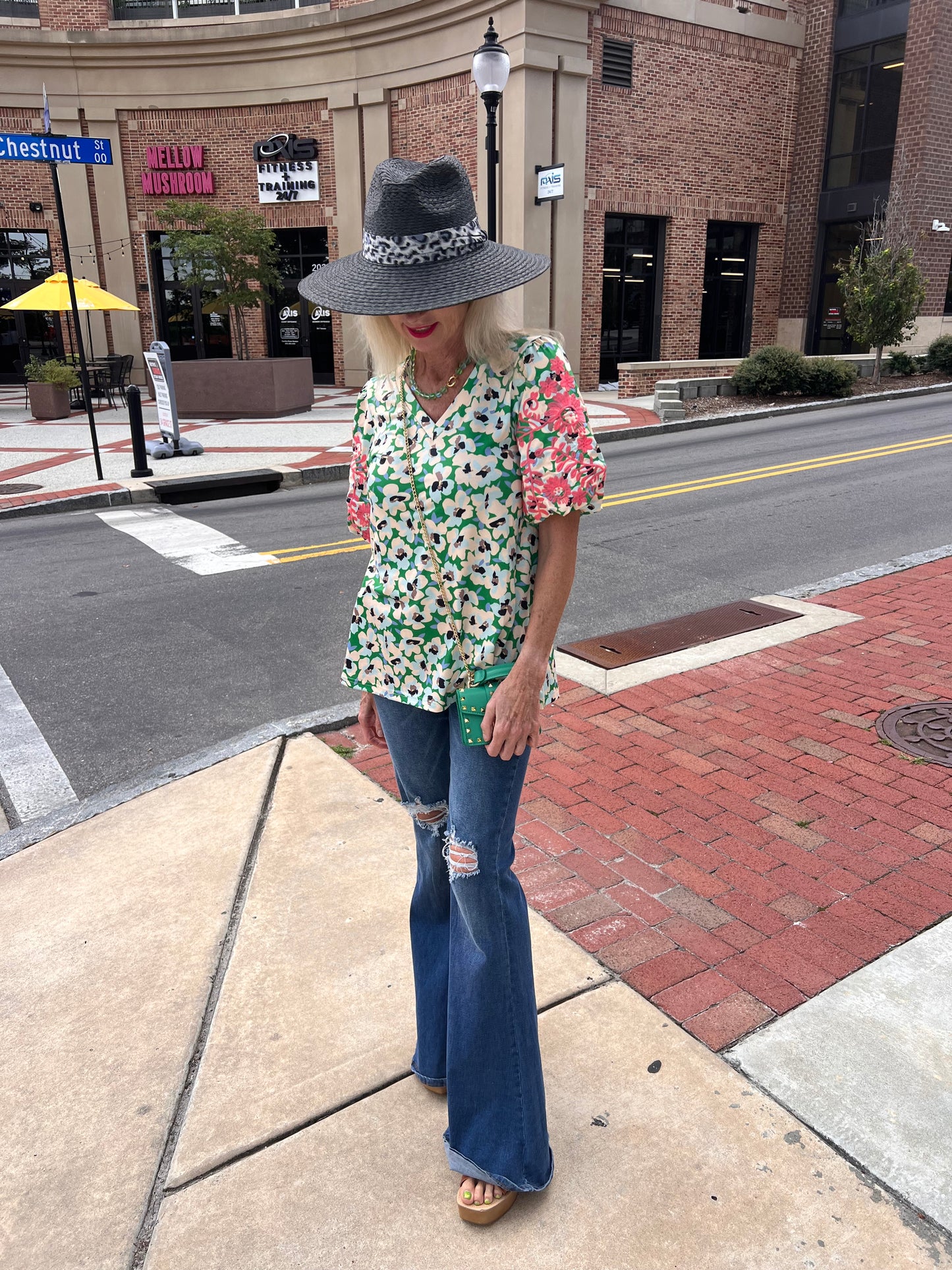 Embroidered Balloon Sleeve Top