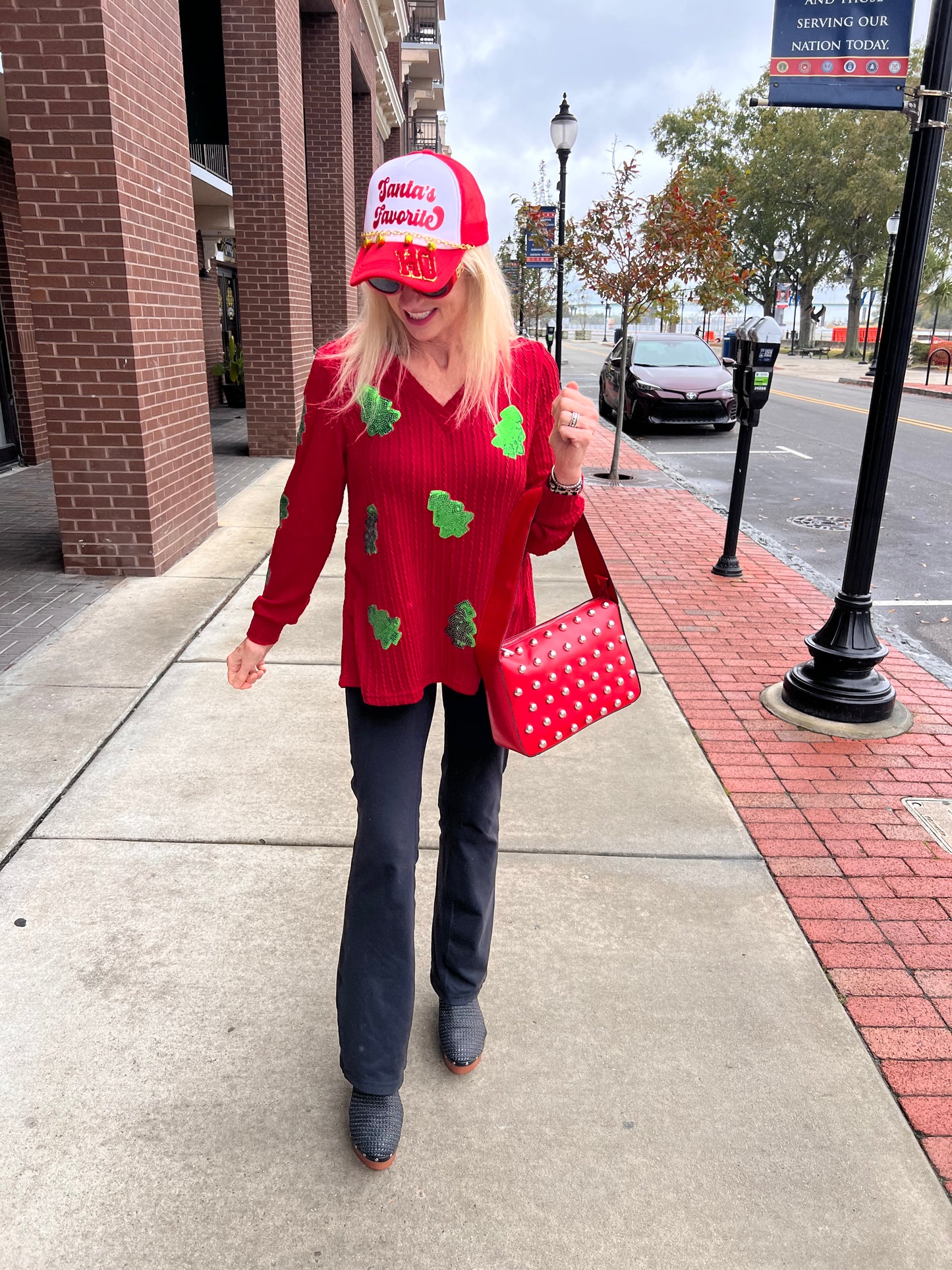 Red V-Neck Knitted Sweater