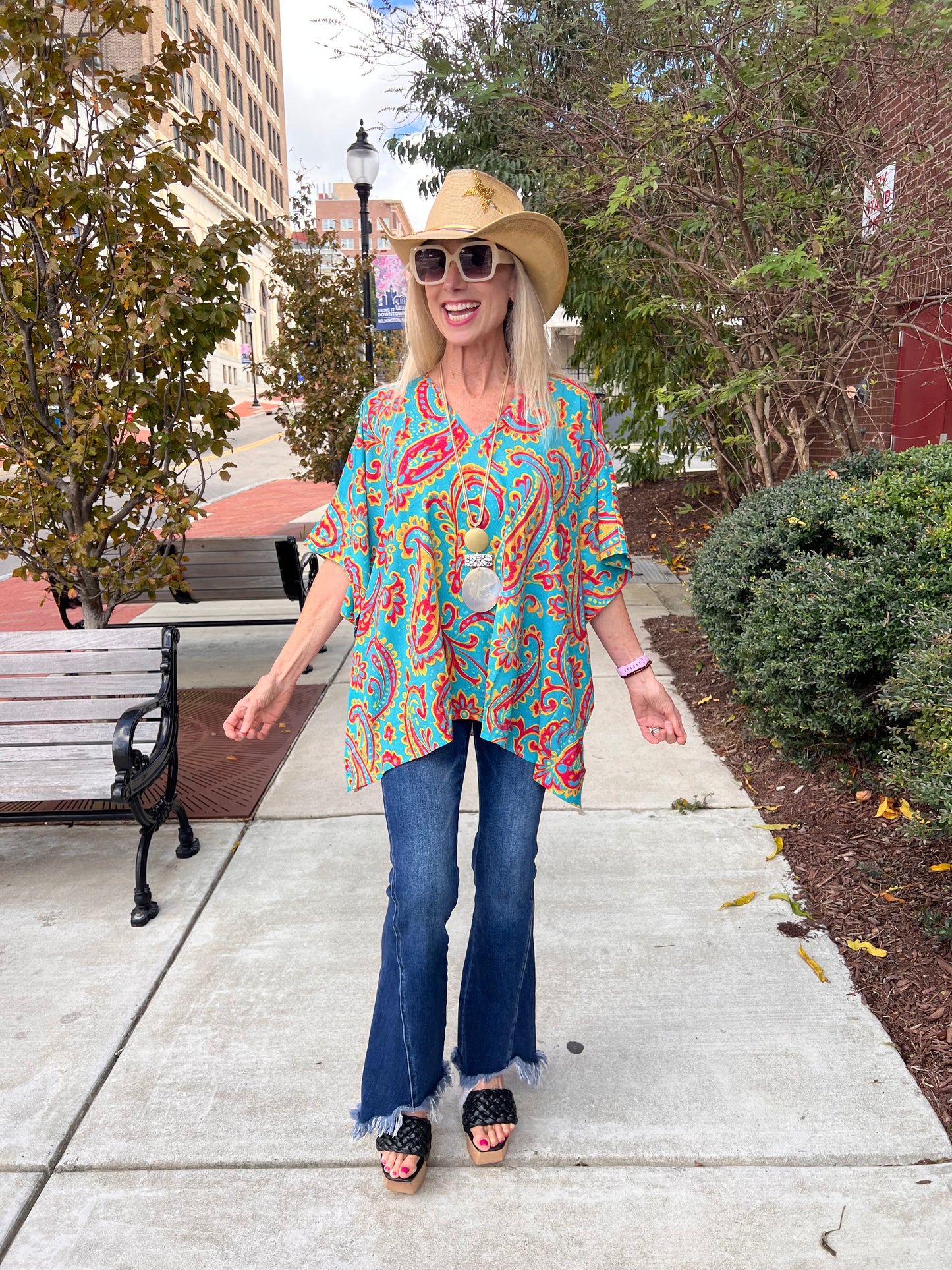 Western Paisley Poncho Top