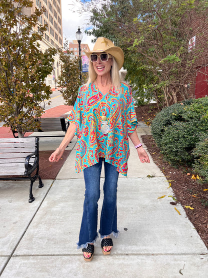 Western Paisley Poncho Top