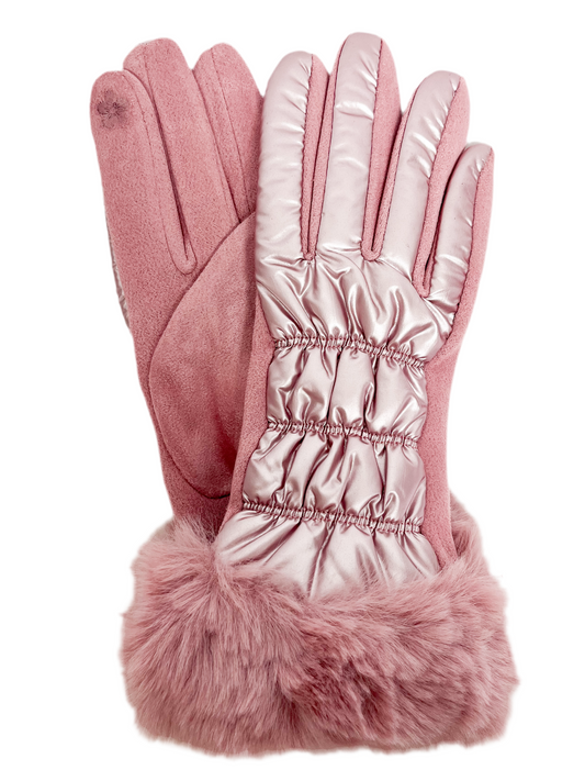 Pink puffer smart tip gloves