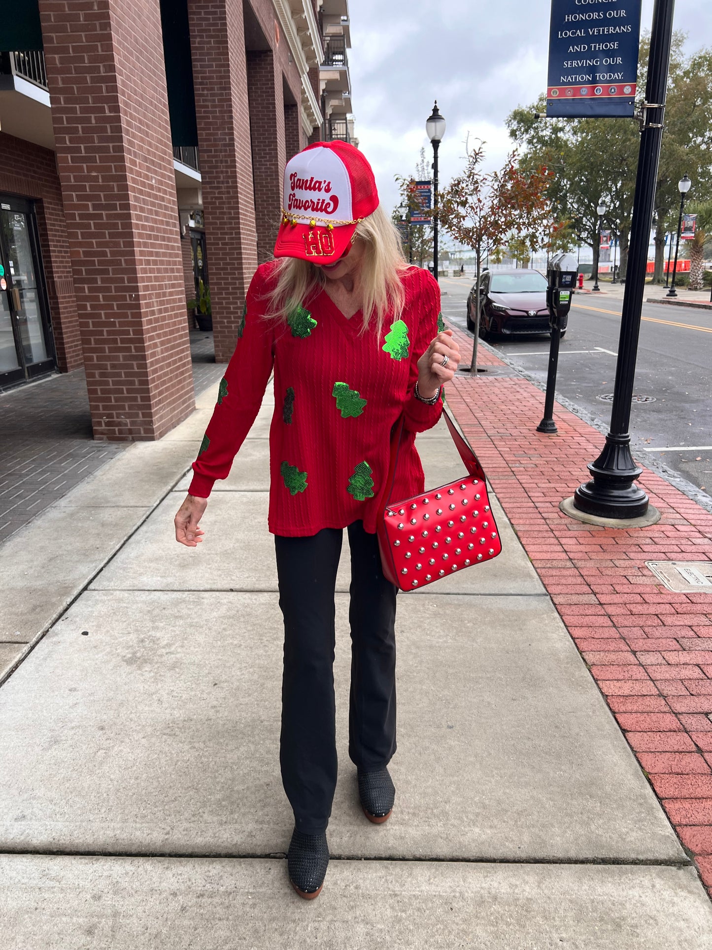 Red V-Neck Knitted Sweater