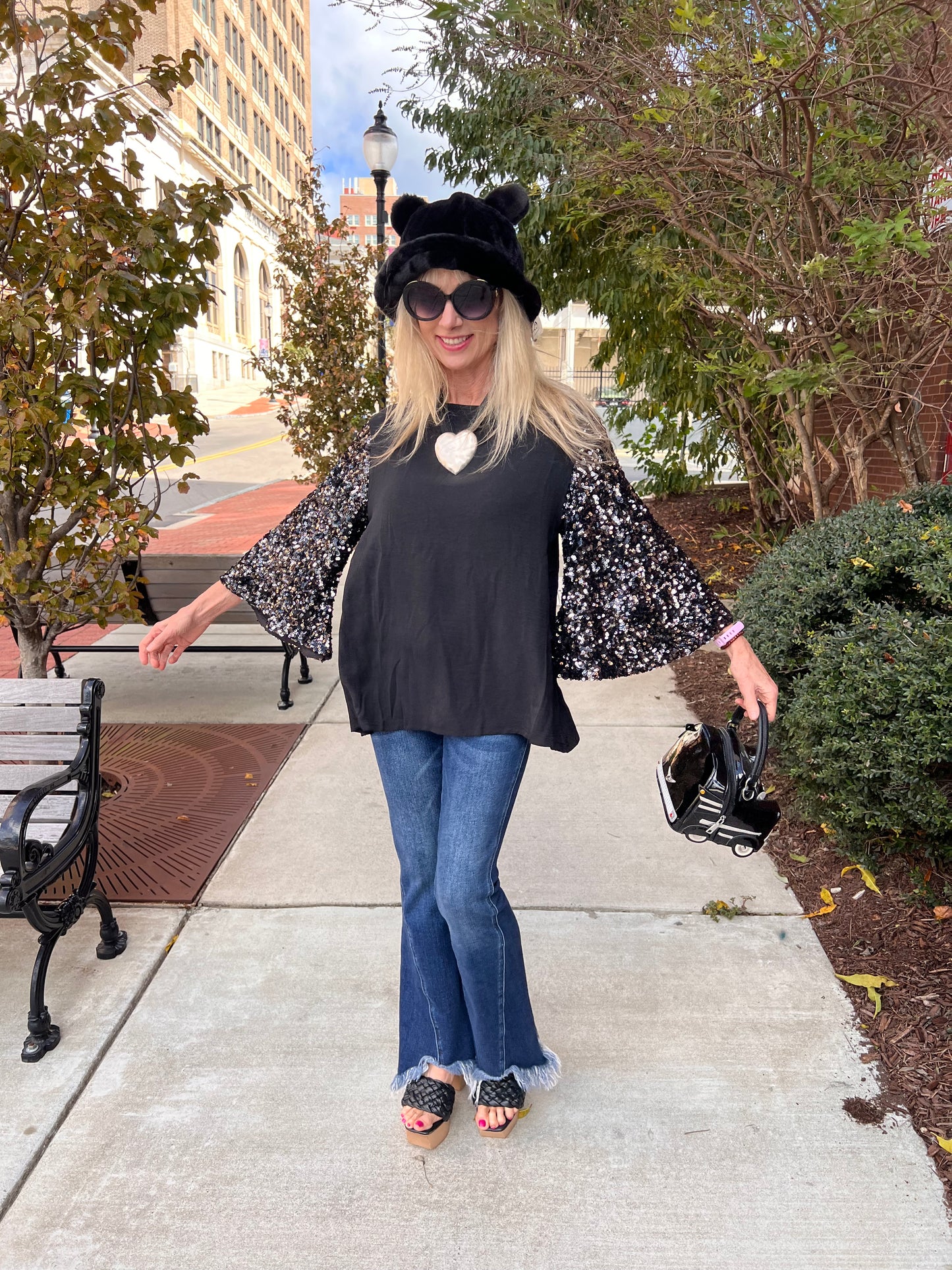 Black Sequin Bell Sleeves