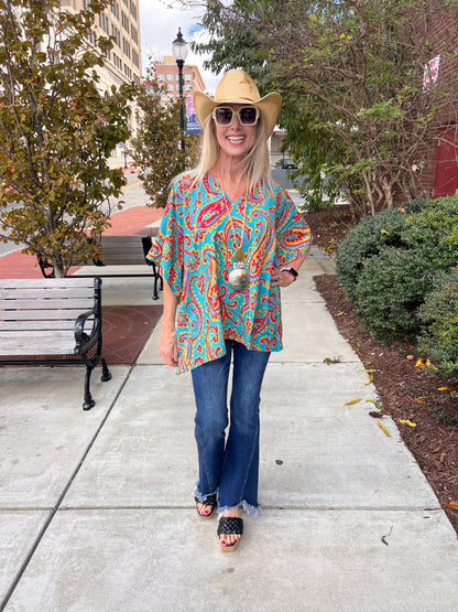 Western Paisley Poncho Top