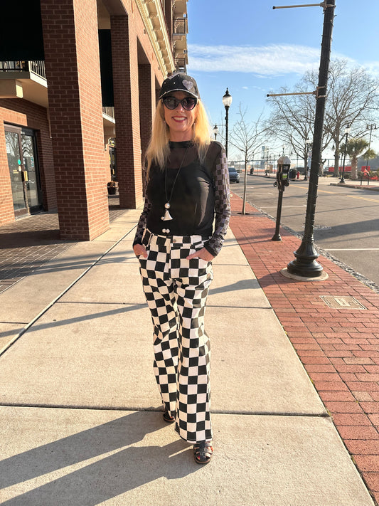 Checkered Flare Jeans