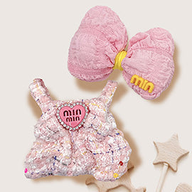 Mini Doll Matching Bow Tweed Overall Outfit Set