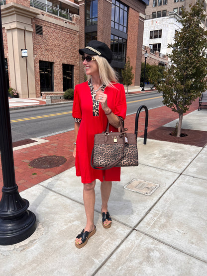 Red V-Neck Dress