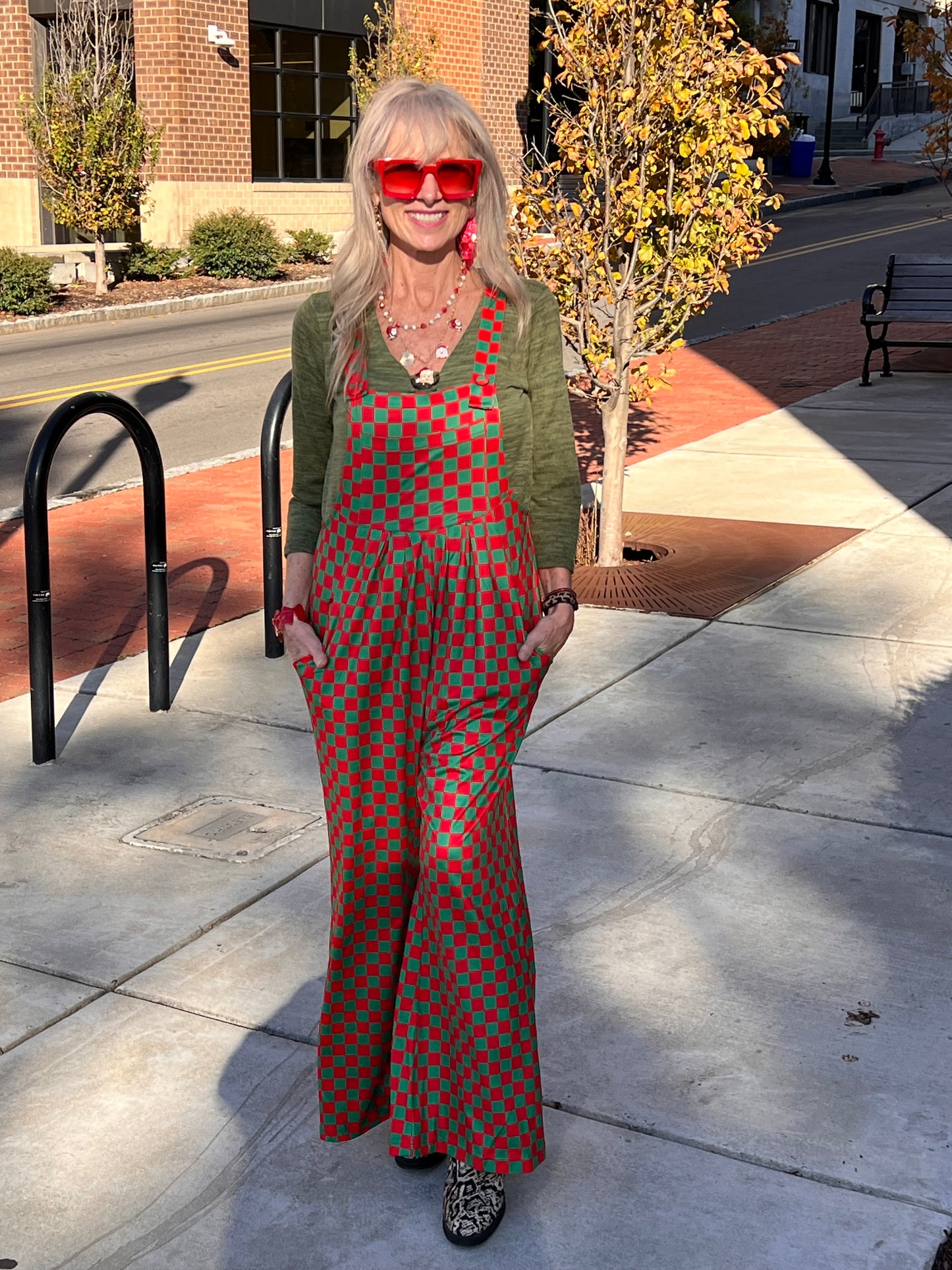 Red & Green Checkered Jumpsuit