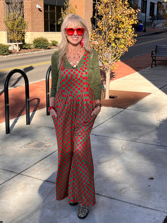 Red & Green Checkered Jumpsuit