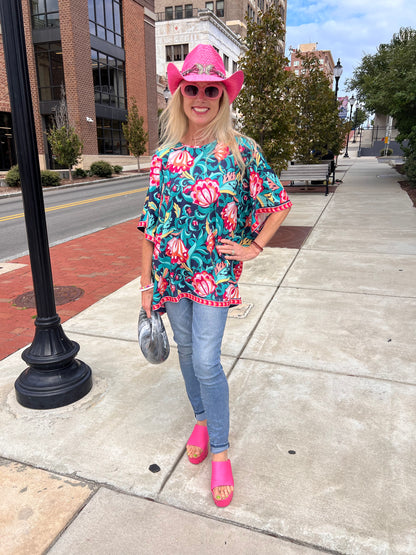Multicolored Floral Printed Poncho